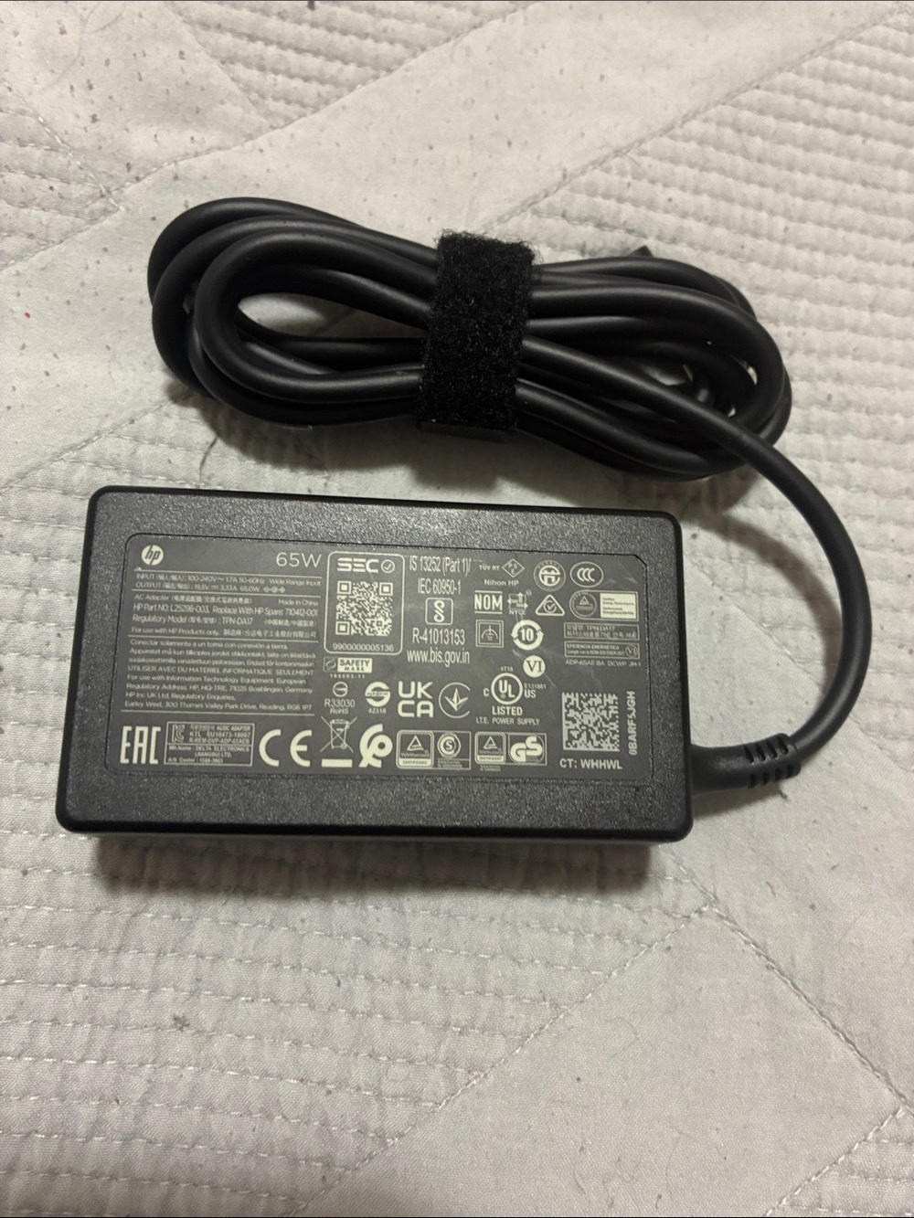 HP Black 65W Notebook Power Adapter with Integrated Cord